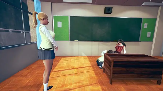 Classroom lez lust: Teacher's pussy licked by students