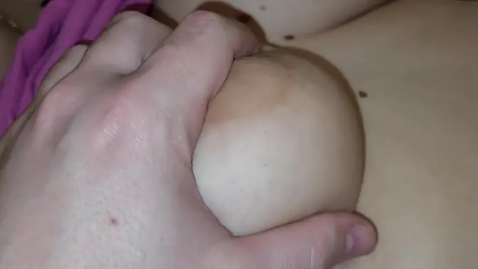 Close-up of big nipple glistening with saliva