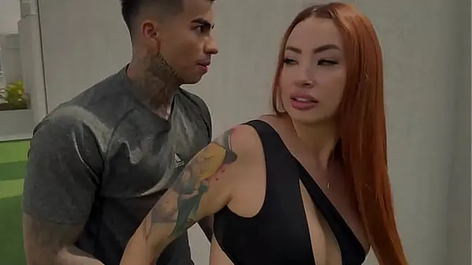 Coach drills his busty student on the field