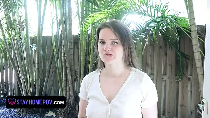 College babe Eliza Eves sucks cock with big tits in POV