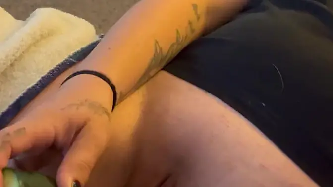 College girl Amelia squirts while fucking cucumber