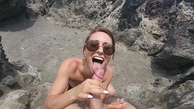 Crazy Italian MILF gives best public blowjob with huge cum facial