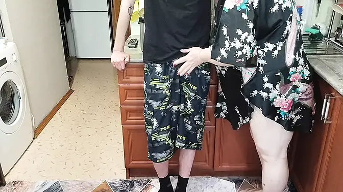 cumming with hot cum in milf-in-law′s mouth which she swallows