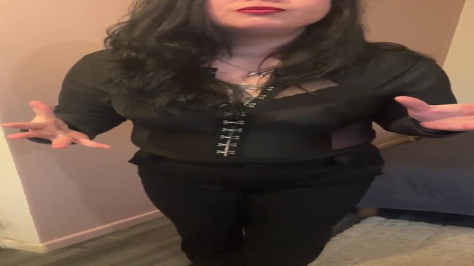 Curvy domme with big natural tits humiliates and dominates her sub