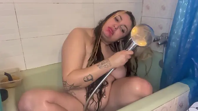 Curvy girl gets fucked in the shower