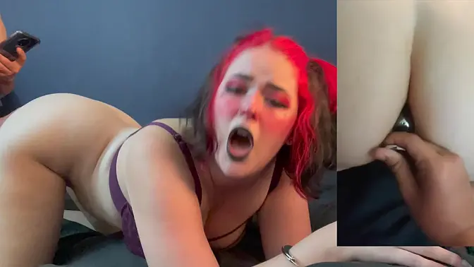 Curvy goth GF gets butt plug and facial in POV