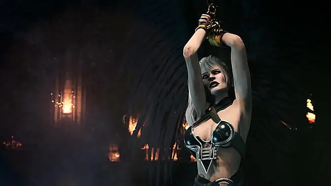 Curvy woman bound in chains, helpless and waiting