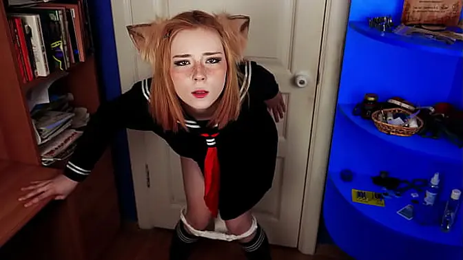 Cute 18yo redhead deepthroats and fingering her tight vagina