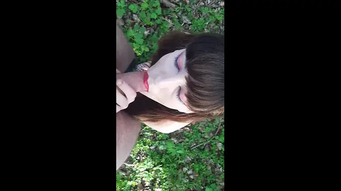 Cute 18yo teen sucks big cock outside