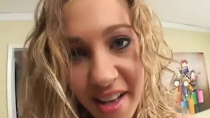 Cute blonde gets hard gang bang and warm facial