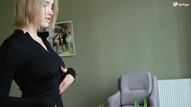 Cute blonde gets her face covered in cum from a huge dick