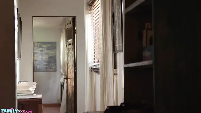 Cute blonde stepsis pleases stepdaddy with interactive toy