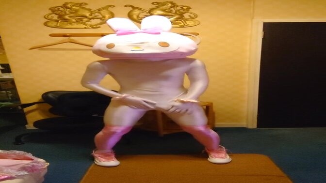 Cute cosplaying girl dances with electric vibe and panties