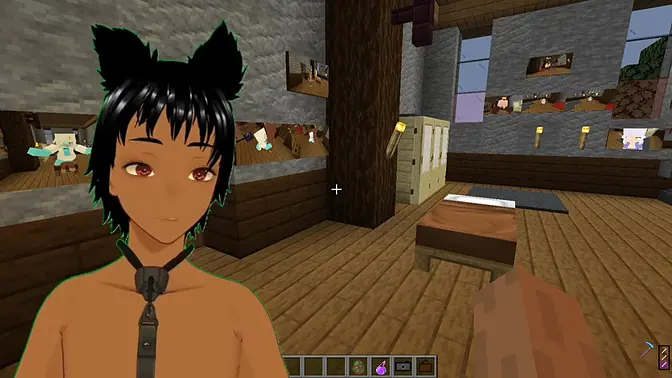 Cute girl gets fucked in cowgirl position and sucks dick in 3D Minecraft animation