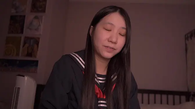 Cute Japanese schoolgirl in a short skirt gets doggy style