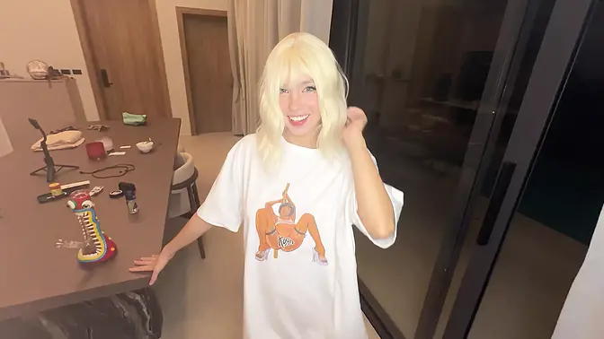 Cute older blonde teen gives a hard blowjob and gets fucked