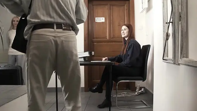 Czech customs control officer pleases two babes