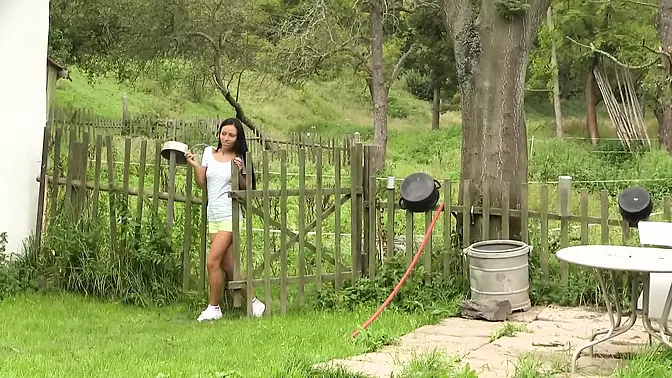 Daring European babes experiment with each other in real outdoor setting