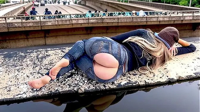 Desperate homeless woman gets huge black cock in her ass on the street