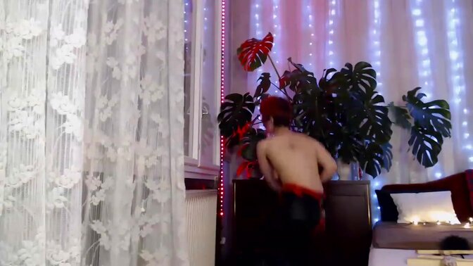 Dirty girl with strap-on dominates guy during live cam show