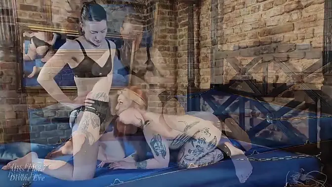 Divine Eve dominates with strap-on and big clit