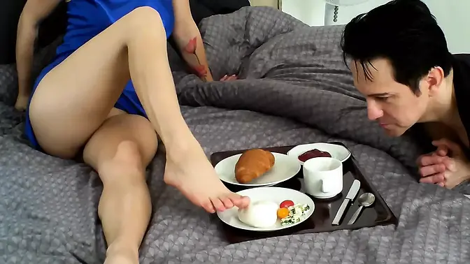 Dominant male pounds pussy while licking feet