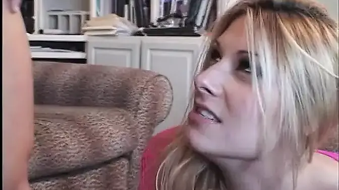 Double Penetration on Sofa - Two Guys and a Cute Blonde with Tiny Tits