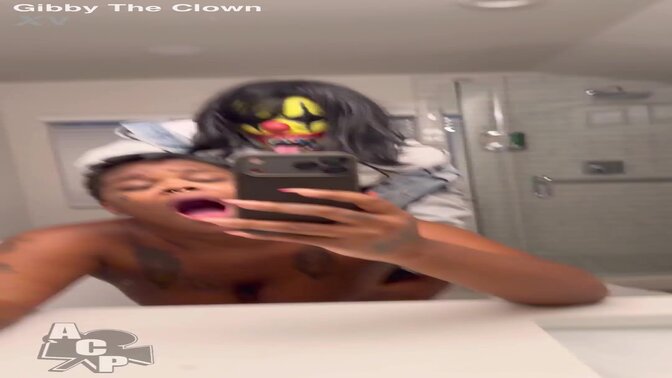 Ebony baddie with a thick booty gets her ass pounded by Gibby the clown