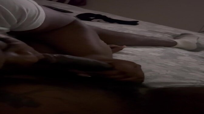 Ebony beauty devours monstrous cock