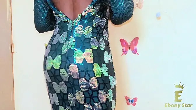 Ebony belle in cute dress rides and gets fucked in cowgirl and doggystyle