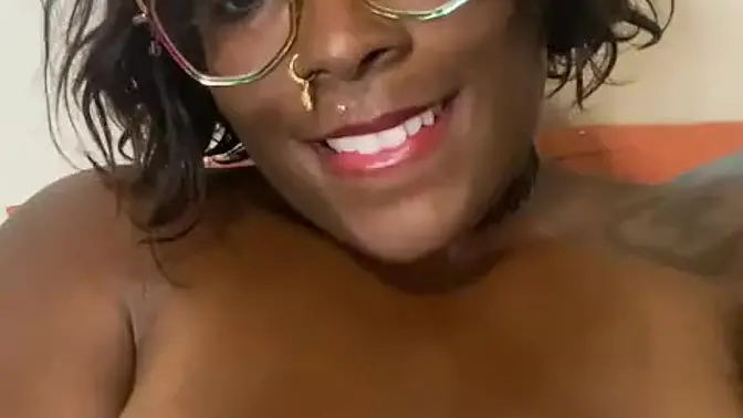 Ebony big-titty goth girl gets a vibrator orgasm before bed