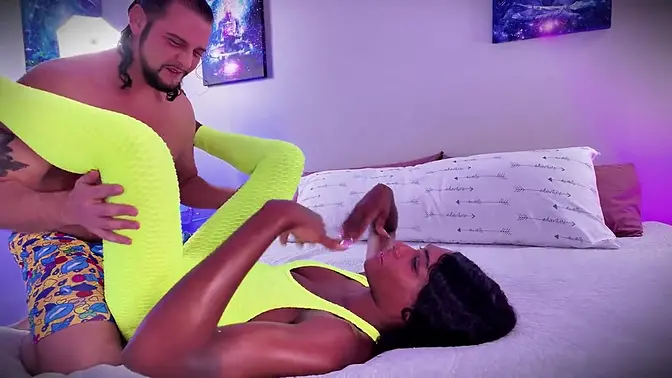 Ebony fitness trainer gets hardcore stretched out - Part 1