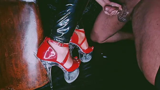 Ebony Goddess dominates with big boobs and red high heels