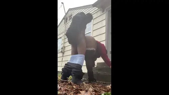 Ebony porn star gets fucked outside in public