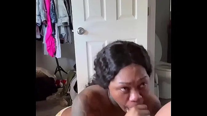 Ebony porn star gives sloppy head and licks his balls