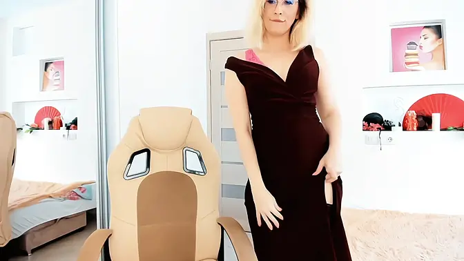 Elegant Masturbation, Long Classy Dress, Stockings  and Squirting