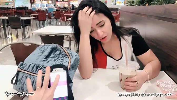 Emanuelly Cumming in Public with interactive toy at Shopping Public female orgasm interactive toy girl with remote vibe outside