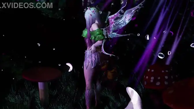 Enchanting virgin fairy dances seductively in the woods