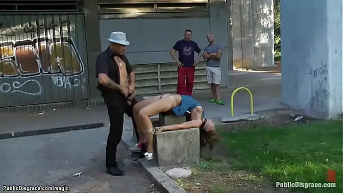 Euro babe bound and humiliated in public