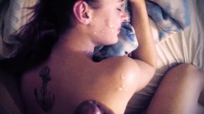 European babe gives sloppy blowjob to stepdad