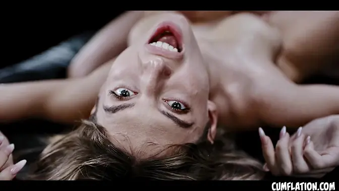 Extreme horny blonde slut gets a creampie and cums all over her face