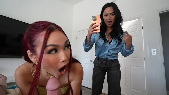 FFM Threesome: Pretty Realtor Scarlett Alexis gets double blowjob and fucked hard