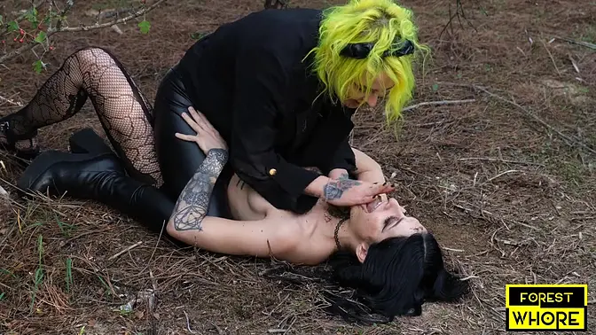 Forest Whore and Kaitlyn Katsaros play filthy games in public