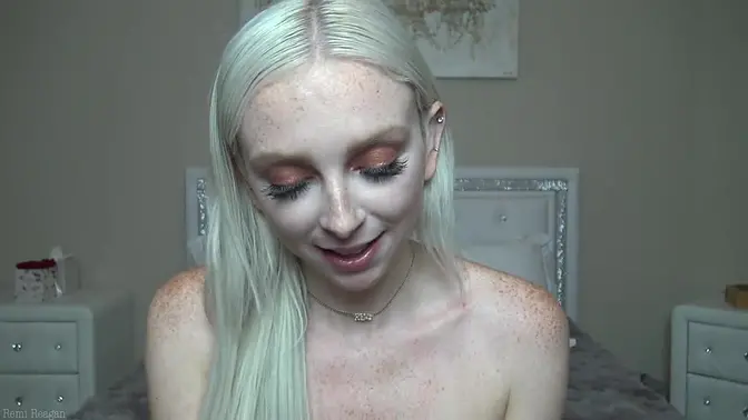 Freckled Girl with dirty mouth gets a face full of cum