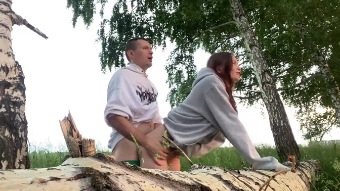 Fucking hard my best friend's hot girlfriend in forest while he setting up a tent and building a bonfire