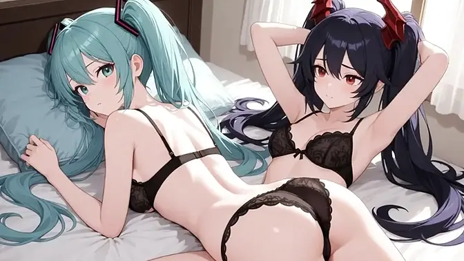 Futuristic anime girls and robots in sensual fucking cartoon