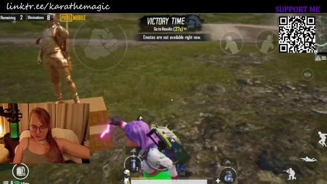 Gamer girl devours green Skittles while dominating PUBG Mobile