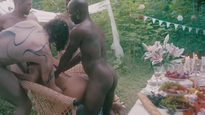 Garden nymph gives a wild blowjob