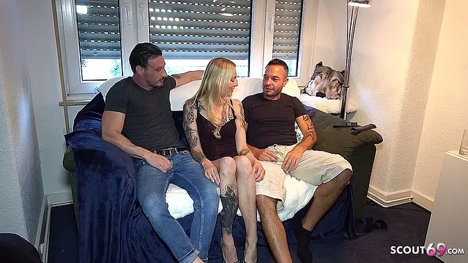 German blonde Lady Kitty Blair in MMF amateur threesome