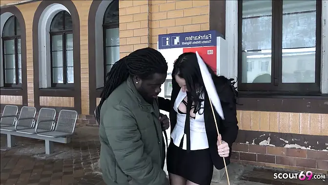 German MILF gets refugee welcome with a fuck on the rail toilette